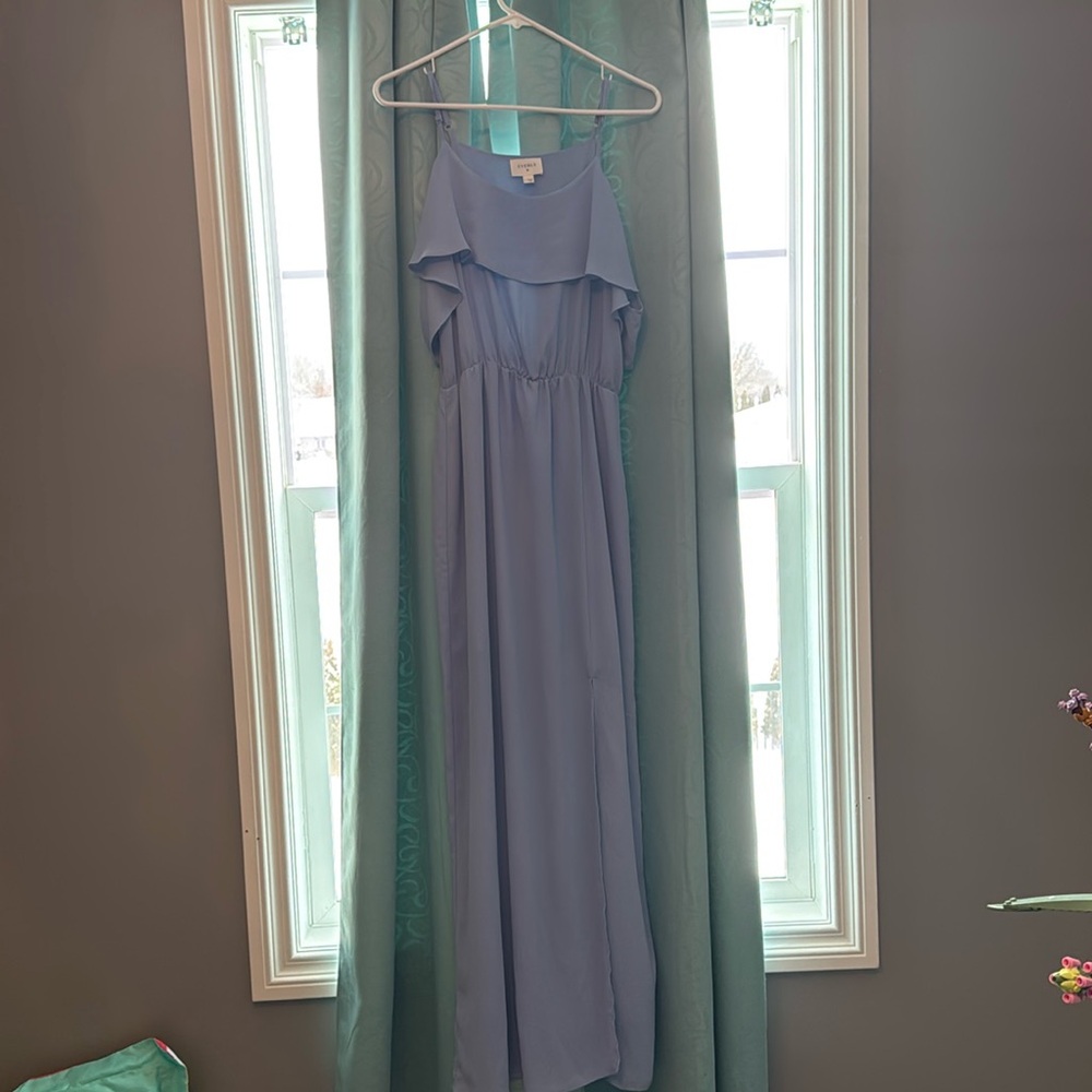 Lavender/periwinkle color cold shoulder maxi dress
